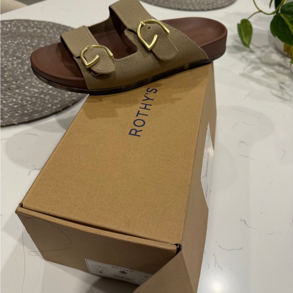 Rothy's Brown Slides with Gold Accents